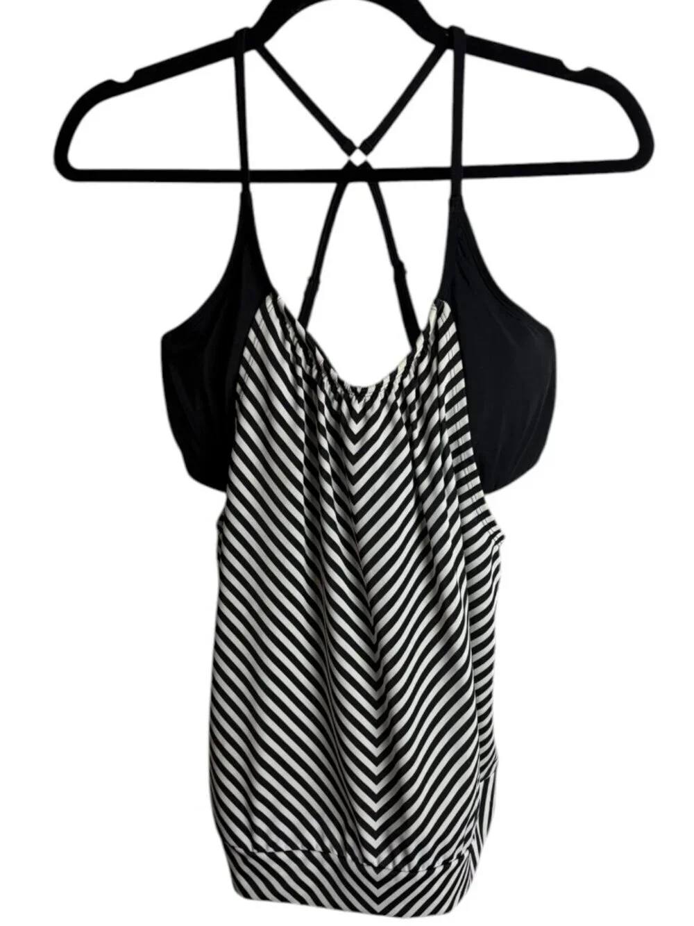 Athleta 34 d/dd Tankini Top Slash Stripe Blousy Swimsuit Black White Beach Sport
